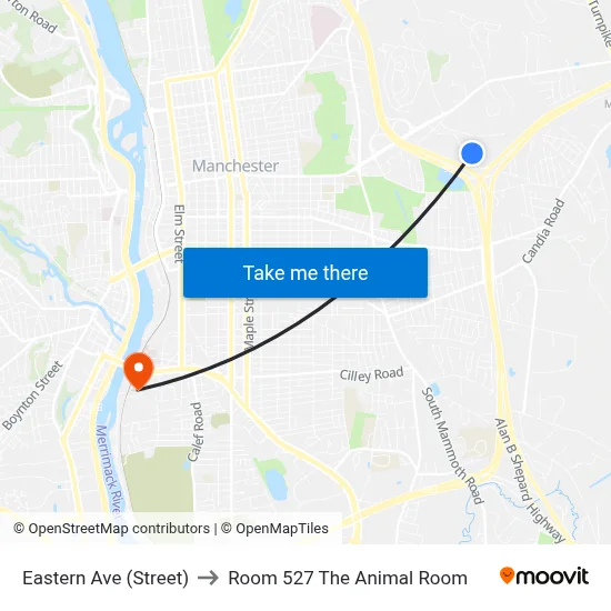 Eastern Ave  (Street) to Room 527 The Animal Room map