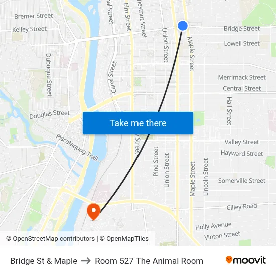 Bridge St & Maple to Room 527 The Animal Room map
