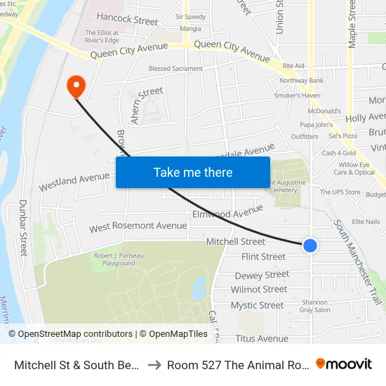 Mitchell St & South Beech to Room 527 The Animal Room map