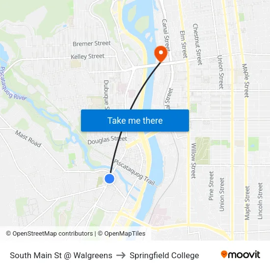 South Main St @ Walgreens to Springfield College map