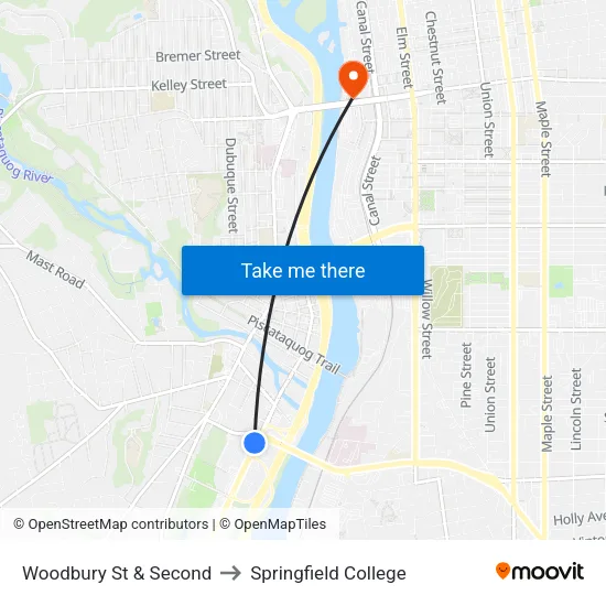 Woodbury St & Second to Springfield College map