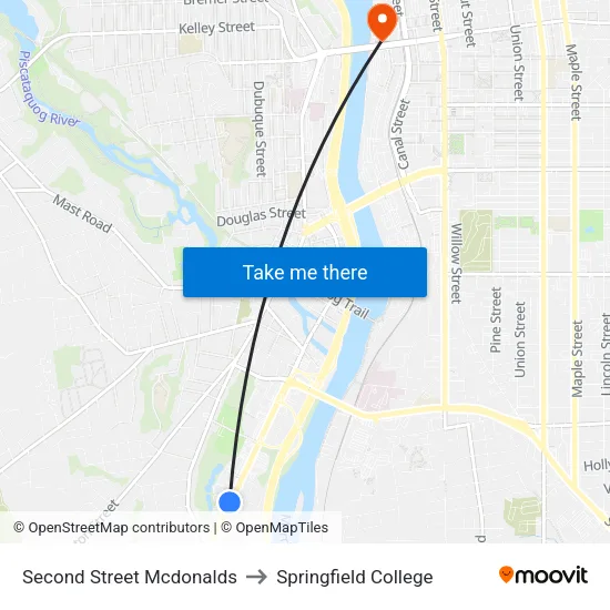 Second Street  Mcdonalds to Springfield College map