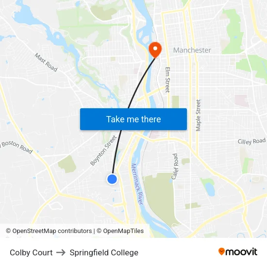 Colby Court to Springfield College map