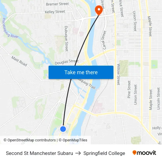 Second St  Manchester Subaru to Springfield College map