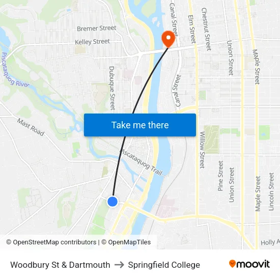 Woodbury St & Dartmouth to Springfield College map