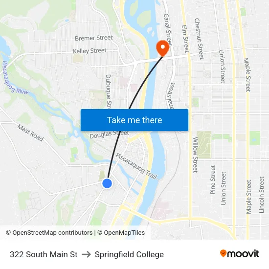 322 South Main St to Springfield College map