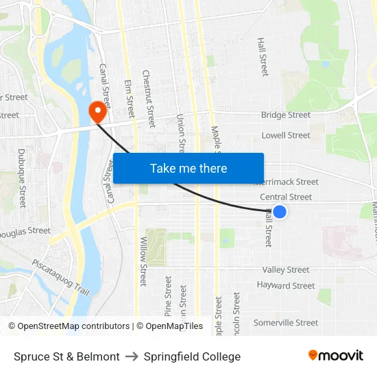 Spruce St & Belmont to Springfield College map