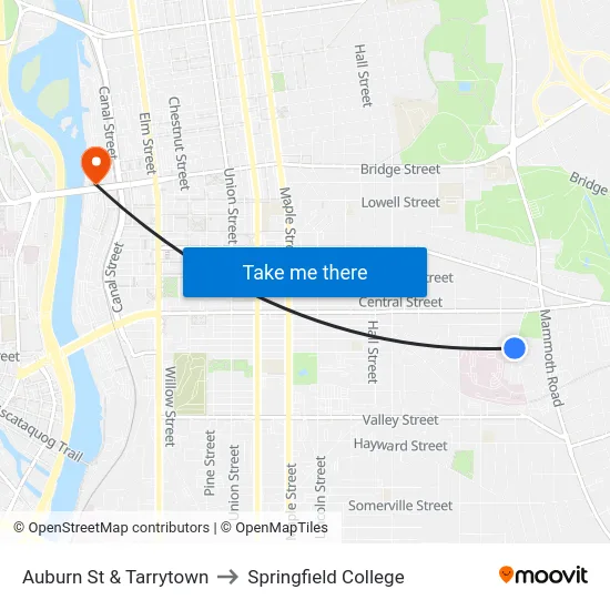 Auburn St & Tarrytown to Springfield College map