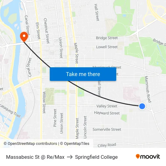 Massabesic St @ Re/Max to Springfield College map