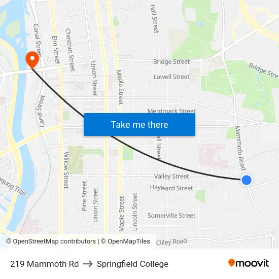 219 Mammoth Rd to Springfield College map