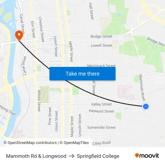 Mammoth Rd & Longwood to Springfield College map