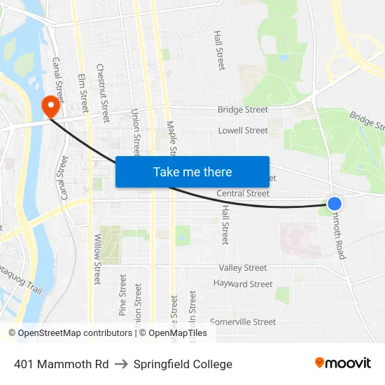 401 Mammoth Rd to Springfield College map
