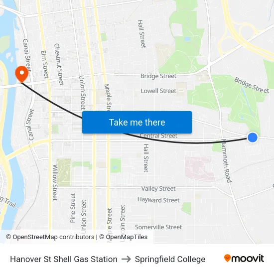 Hanover St  Shell Gas Station to Springfield College map