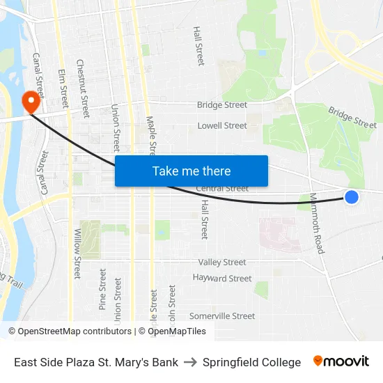 East Side Plaza St. Mary's Bank to Springfield College map