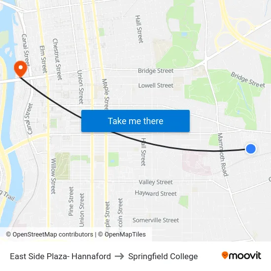 East Side Plaza- Hannaford to Springfield College map