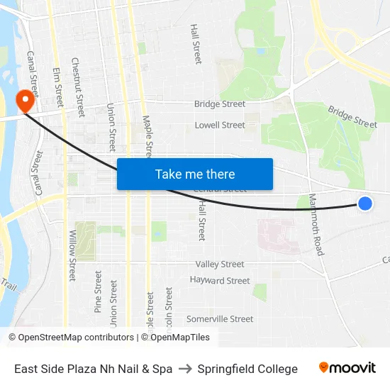 East Side Plaza Nh Nail & Spa to Springfield College map