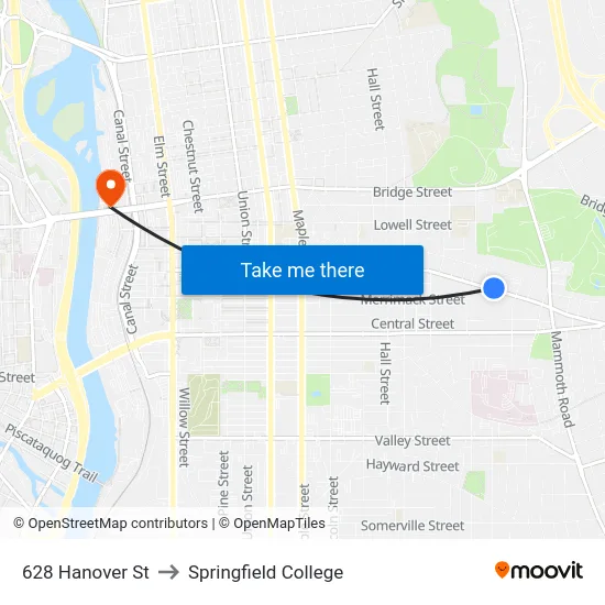 628 Hanover St to Springfield College map