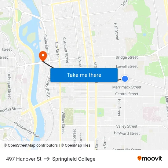 497 Hanover St to Springfield College map