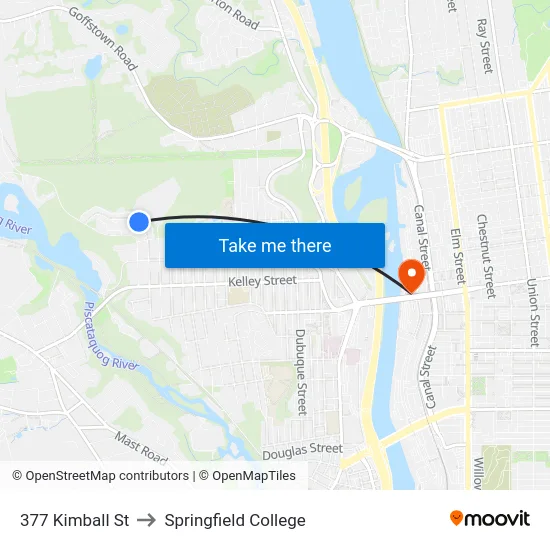 377 Kimball St to Springfield College map