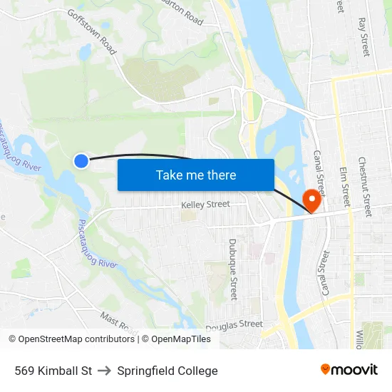 569 Kimball St to Springfield College map