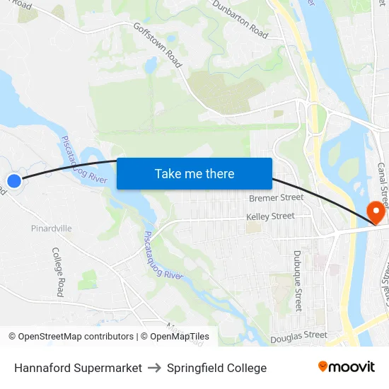 Hannaford Supermarket to Springfield College map