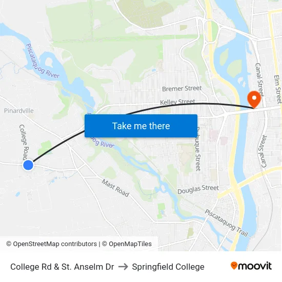 College Rd & St. Anselm Dr to Springfield College map