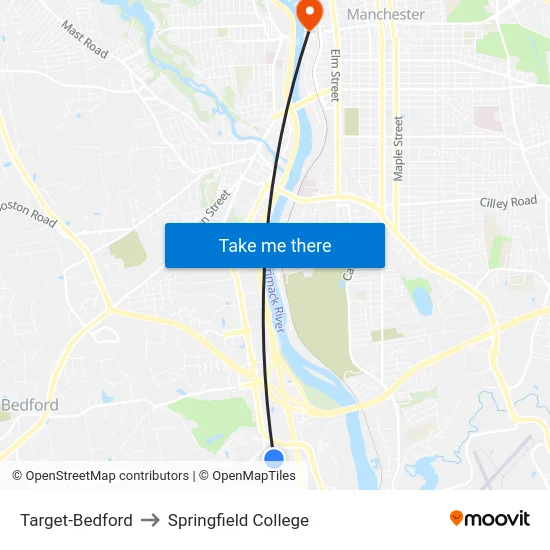 Target-Bedford to Springfield College map