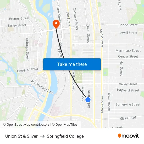 Union St  & Silver to Springfield College map