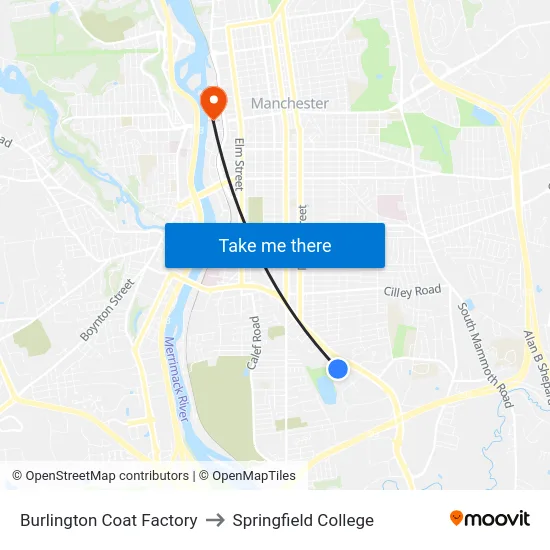 Burlington Coat Factory to Springfield College map