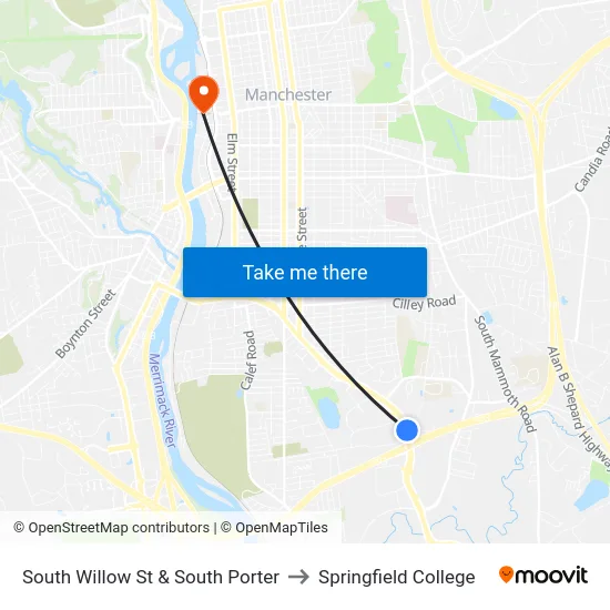 South Willow St & South Porter to Springfield College map