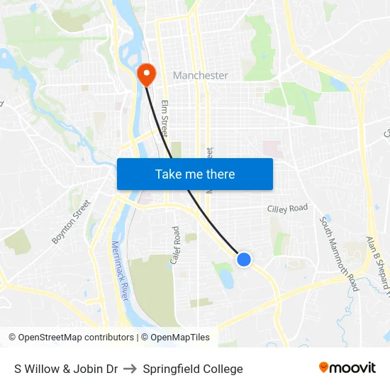 S Willow & Jobin Dr to Springfield College map