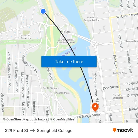 329 Front St to Springfield College map