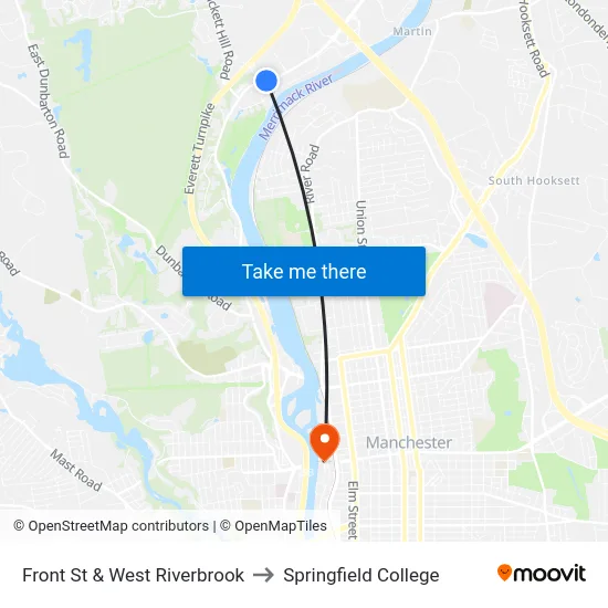 Front St & West Riverbrook to Springfield College map