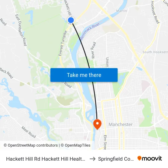 Hackett Hill Rd  Hackett Hill Health Center to Springfield College map