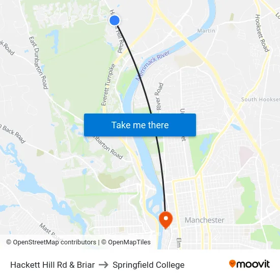 Hackett Hill Rd & Briar to Springfield College map
