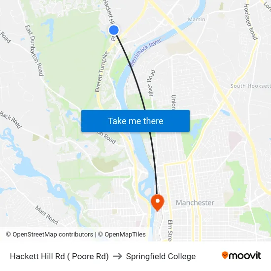 Hackett Hill Rd ( Poore Rd) to Springfield College map