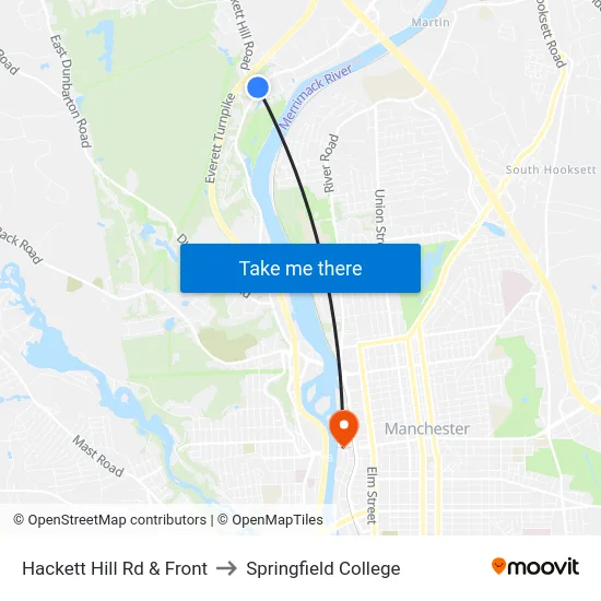 Hackett Hill Rd & Front to Springfield College map