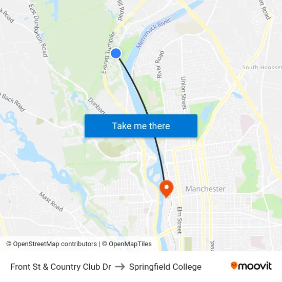Front St & Country Club Dr to Springfield College map