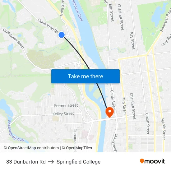 83 Dunbarton Rd to Springfield College map