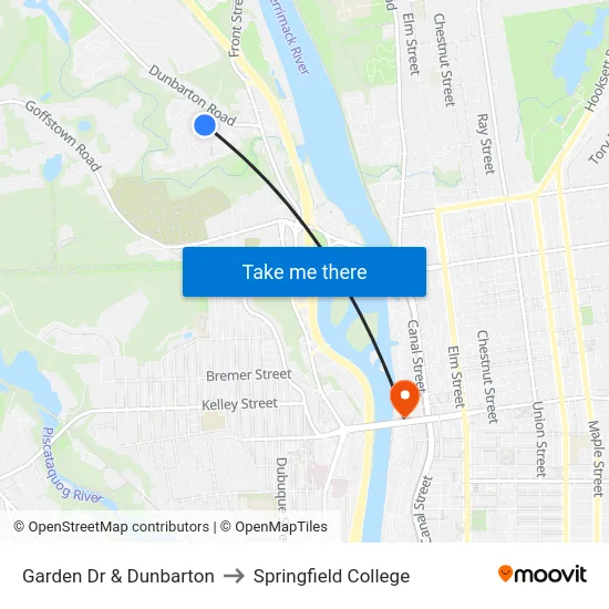 Garden Dr & Dunbarton to Springfield College map