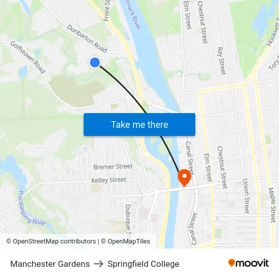 Manchester Gardens to Springfield College map