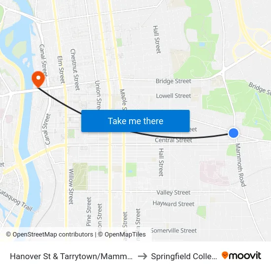 Hanover St & Tarrytown/Mammoth to Springfield College map