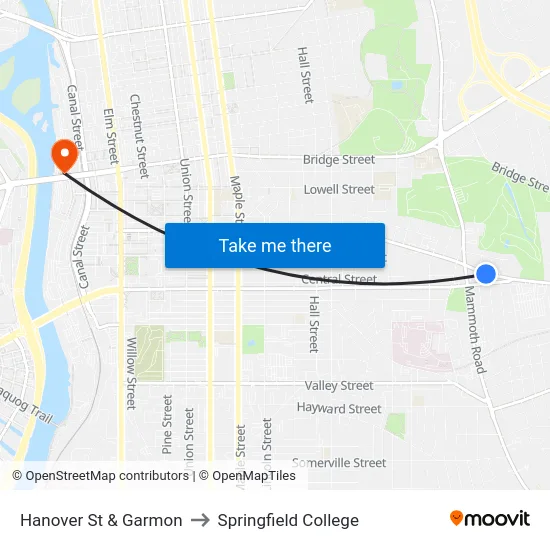 Hanover St & Garmon to Springfield College map