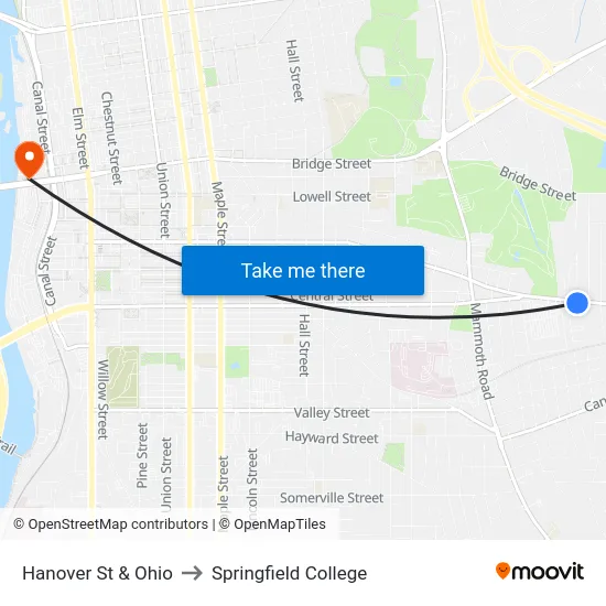 Hanover St & Ohio to Springfield College map