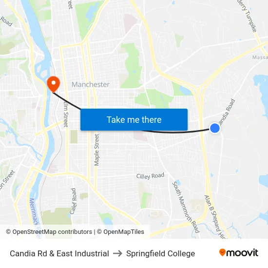 Candia Rd & East Industrial to Springfield College map