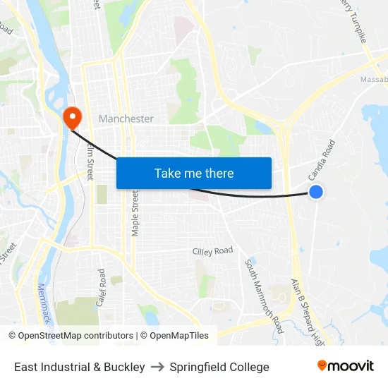 East Industrial & Buckley to Springfield College map