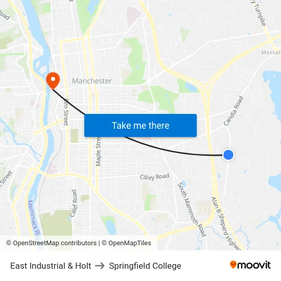 East Industrial & Holt to Springfield College map