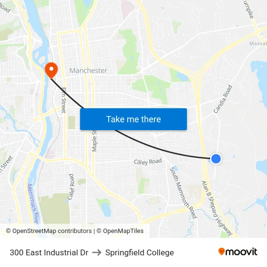 300 East Industrial Dr to Springfield College map