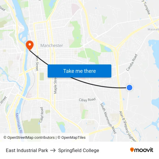East Industrial Park to Springfield College map