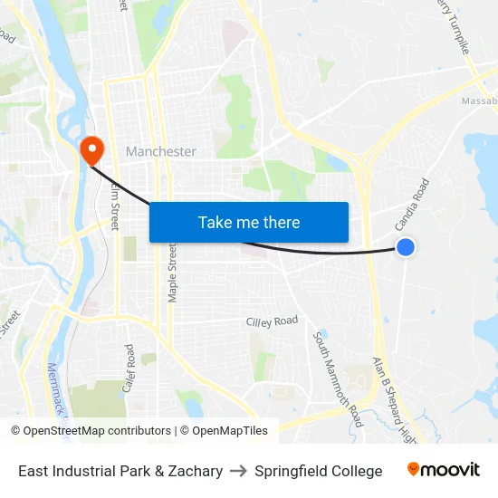 East Industrial Park & Zachary to Springfield College map